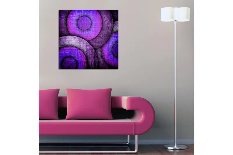 Canvas-taulu 45x45 cm - Abstrakti sommitelma pyöreillä muodoilla violetin sävyissä - Violetti / Tummanvioletti / Harmaa - Sisustustuotteet - Taulu & taide - Canvas-taulu
