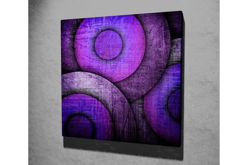 Canvas-taulu 45x45 cm - Abstrakti sommitelma pyöreillä muodoilla violetin sävyissä - Violetti / Tummanvioletti / Harmaa - Sisustustuotteet - Taulu & taide - Canvas-taulu