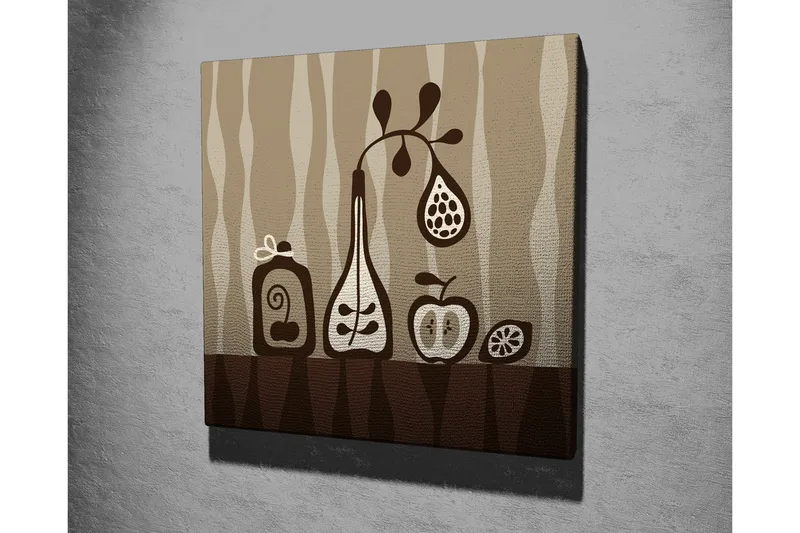 Canvas-taulu 45x45 cm - Abstrakti sommitelma pulloista ja hedelmistä - Beige / Ruskea / Valkoinen - Sisustustuotteet - Taulu & taide - Canvas-taulu