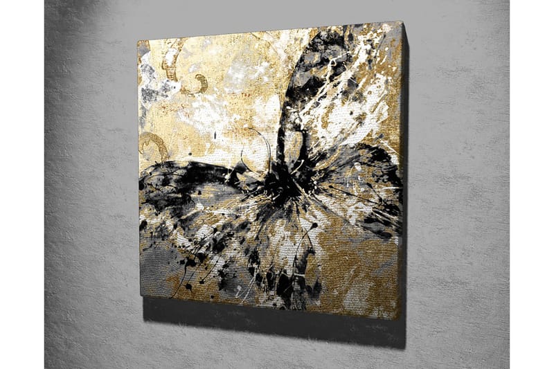 Canvas-taulu 45x45 cm - Abstrakti perhonen kultaisilla ja mustilla elementeillä - Kulta / Musta / Valkoinen - Sisustustuotteet - Taulu & taide - Canvas-taulu