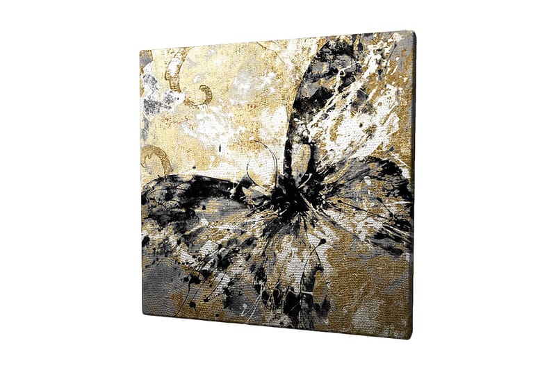 Canvas-taulu 45x45 cm - Abstrakti perhonen kultaisilla ja mustilla elementeillä, Kulta / Musta / Valkoinen