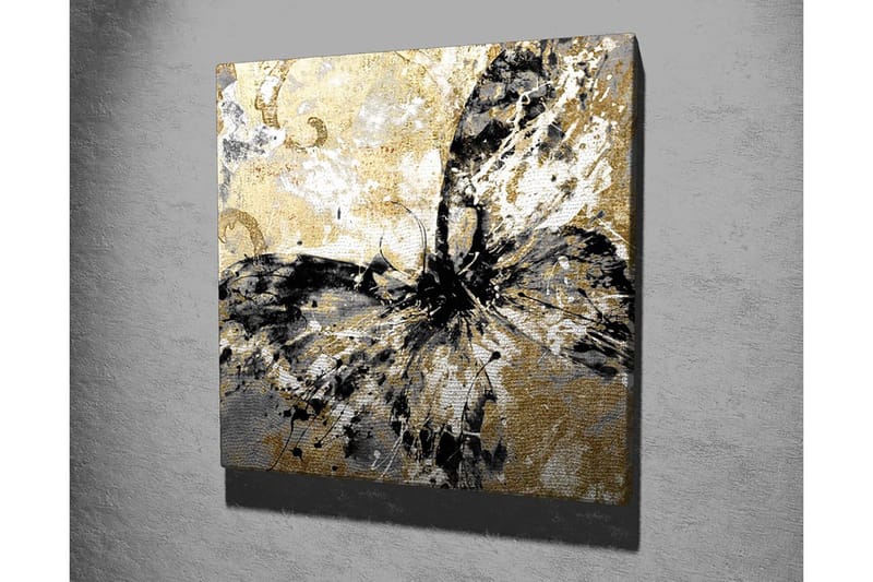 Canvas-taulu 45x45 cm - Abstrakti perhonen kultaisilla ja mustilla elementeillä - Kulta / Musta / Valkoinen - Sisustustuotteet - Taulu & taide - Canvas-taulu
