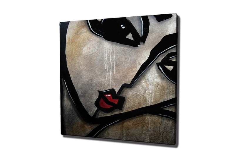 Canvas-taulu 45x45 cm - Abstraktit kasvot tyylitellyillä piirteillä, Musta / Punainen / Beige