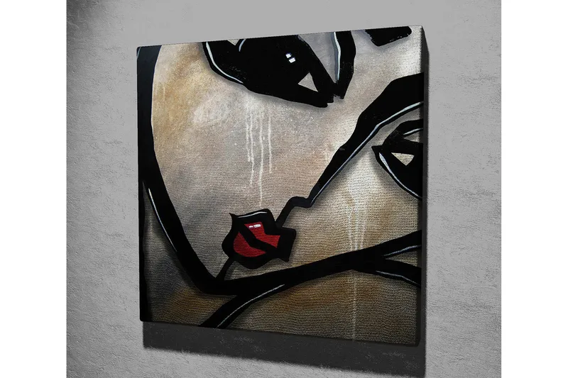 Canvas-taulu 45x45 cm - Abstraktit kasvot tyylitellyillä piirteillä - Musta / Punainen / Beige - Sisustustuotteet - Taulu & taide - Canvas-taulu