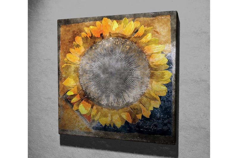 Canvas-taulu 45x45 cm - Auringonkukka kirkkaankeltaisilla terälehdillä - Keltainen / Ruskea / Harmaa - Sisustustuotteet - Taulu & taide - Canvas-taulu