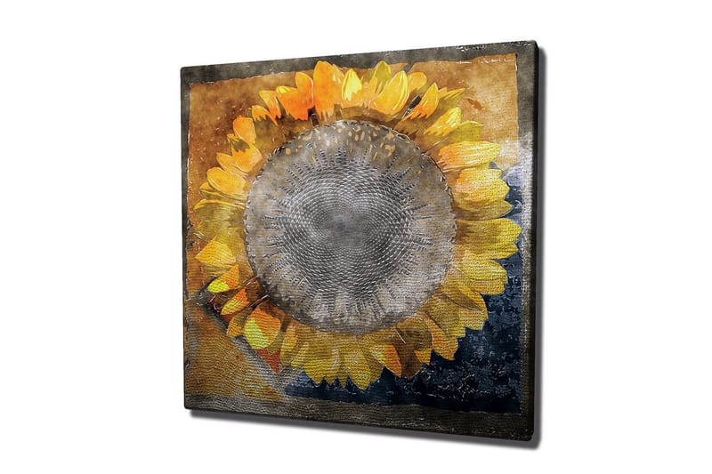 Canvas-taulu 45x45 cm - Auringonkukka kirkkaankeltaisilla terälehdillä - Keltainen / Ruskea / Harmaa - Sisustustuotteet - Taulu & taide - Canvas-taulu