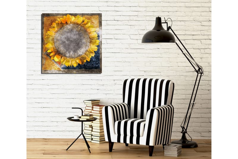 Canvas-taulu 45x45 cm - Auringonkukka kirkkaankeltaisilla terälehdillä - Keltainen / Ruskea / Harmaa - Sisustustuotteet - Taulu & taide - Canvas-taulu