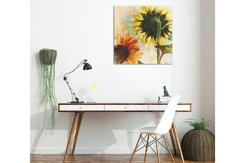 Canvas-taulu 45x45 cm - Auringonkukkia kirkkaissa väreissä - Keltainen / Oranssi / Vihreä - Sisustustuotteet - Taulu & taide - Canvas-taulu