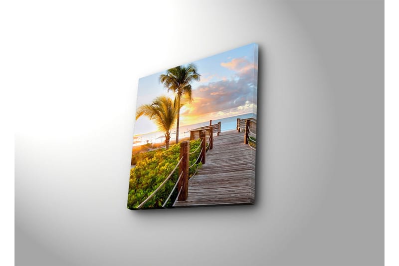 Canvas-taulu 45x45 cm - Auringonlasku rantakadun yllä palmujen ja vehreyden keskellä - Vihreä / Oranssi / Sininen - Sisustustuotteet - Taulu & taide - Canvas-taulu