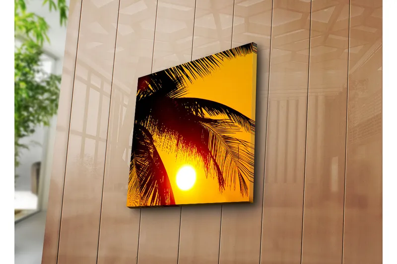 Canvas-taulu 45x45 cm - Auringonlasku palmujen takana - Keltainen / Musta - Sisustustuotteet - Taulu & taide - Canvas-taulu