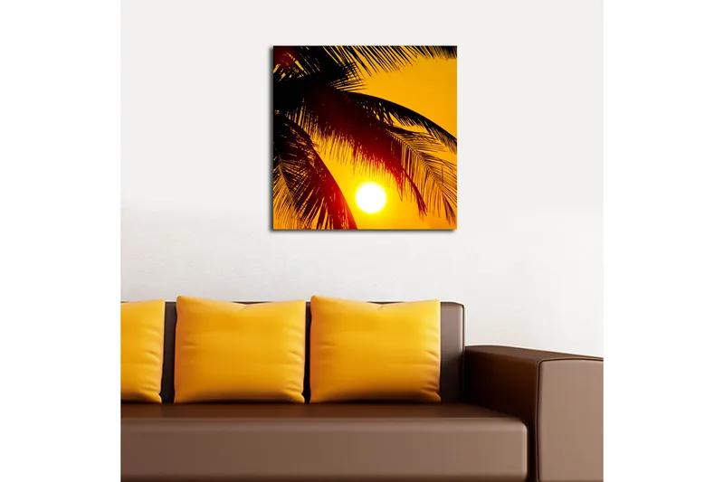 Canvas-taulu 45x45 cm - Auringonlasku palmujen takana - Keltainen / Musta - Sisustustuotteet - Taulu & taide - Canvas-taulu