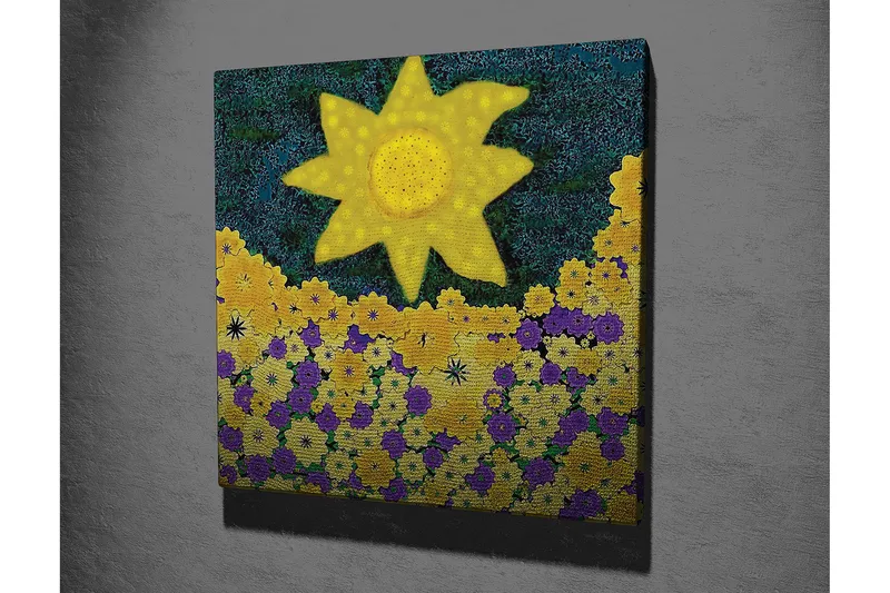 Canvas-taulu 45x45 cm - Aurinkoinen kukkaniitty värikkäillä kukilla - Keltainen / Violetti / Vihreä - Sisustustuotteet - Taulu & taide - Canvas-taulu