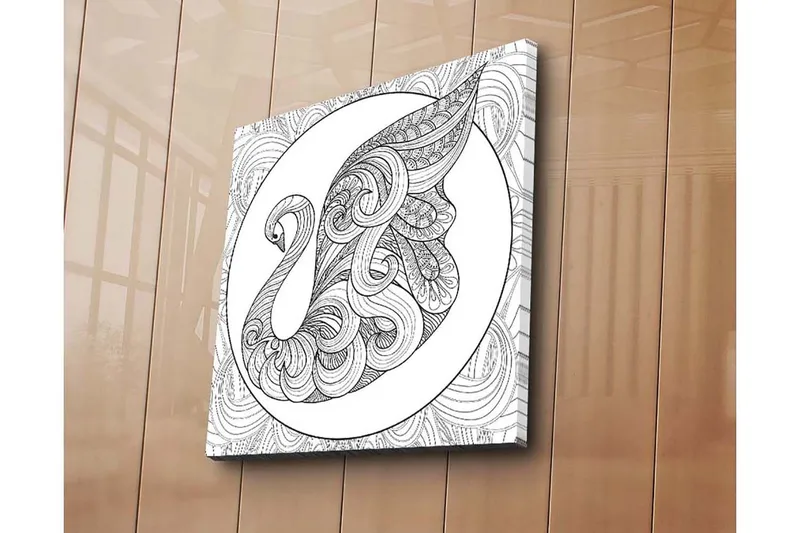 Canvas-taulu 45x45 cm - Elegantti joutsen monimutkaisilla kuvioilla - Musta / Valkoinen - Sisustustuotteet - Taulu & taide - Canvas-taulu