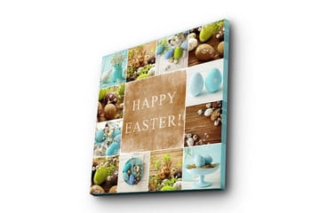 Canvas-taulu 45x45 cm - Eri värejä ja muotoja sisältäviä pääsiäismunia tekstillä HAPPY EASTER! - Turkoosi / Ruskea / Vihreä - Sisustustuotteet - Taulu & taide - Canvas-taulu