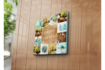 Canvas-taulu 45x45 cm - Eri värejä ja muotoja sisältäviä pääsiäismunia tekstillä HAPPY EASTER! - Turkoosi / Ruskea / Vihreä - Sisustustuotteet - Taulu & taide - Canvas-taulu
