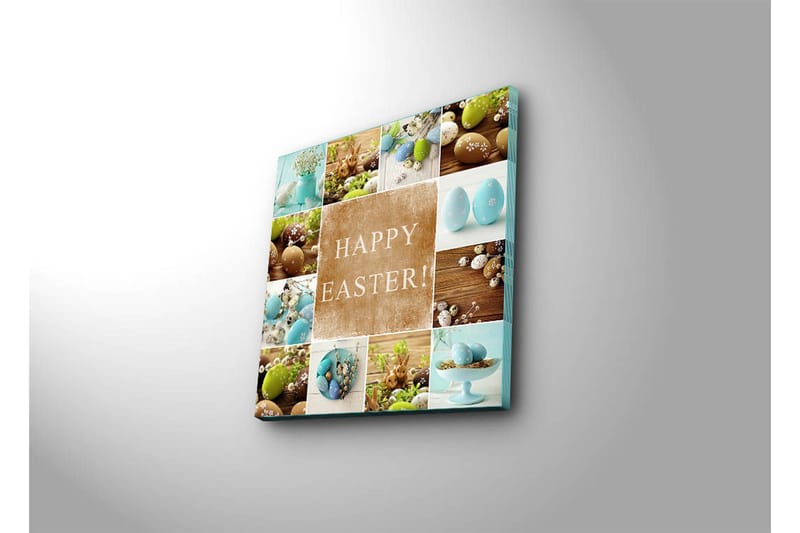 Canvas-taulu 45x45 cm - Eri värejä ja muotoja sisältäviä pääsiäismunia tekstillä HAPPY EASTER! - Turkoosi / Ruskea / Vihreä - Sisustustuotteet - Taulu & taide - Canvas-taulu