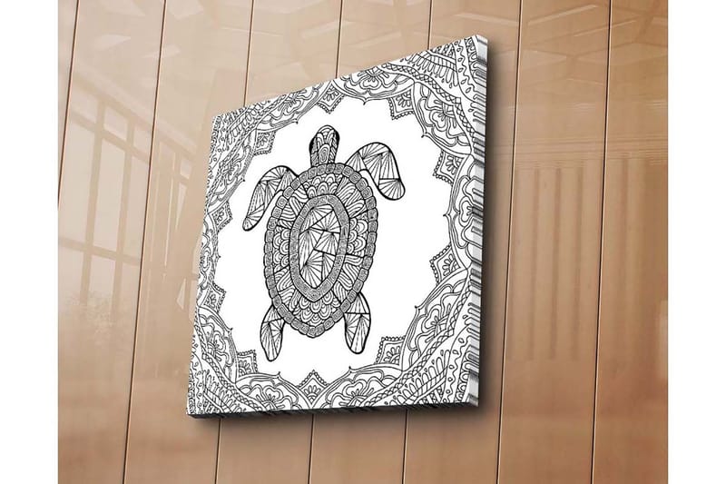 Canvas-taulu 45x45 cm - Geometrinen kilpikonna koristekuvioin ympäröitynä - Musta / Valkoinen - Sisustustuotteet - Taulu & taide - Canvas-taulu