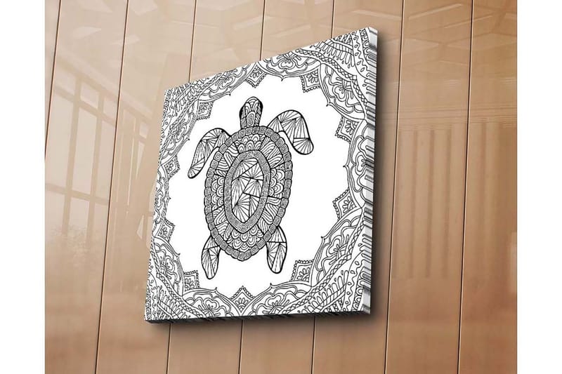 Canvas-taulu 45x45 cm - Geometrinen kilpikonna koristekuvioin ympäröitynä - Musta / Valkoinen - Sisustustuotteet - Taulu & taide - Canvas-taulu