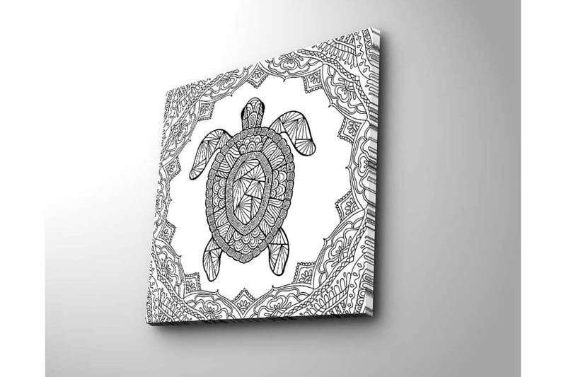 Canvas-taulu 45x45 cm - Geometrinen kilpikonna koristekuvioin ympäröitynä - Musta / Valkoinen - Sisustustuotteet - Taulu & taide - Canvas-taulu