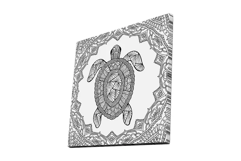 Canvas-taulu 45x45 cm - Geometrinen kilpikonna koristekuvioin ympäröitynä, Musta / Valkoinen