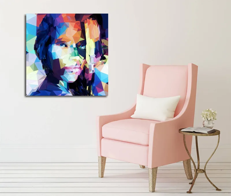 Canvas-taulu 45x45 cm - Geometrinen muotokuva naisesta värikkäässä tyylissä, Sininen / Punainen / Vihreä