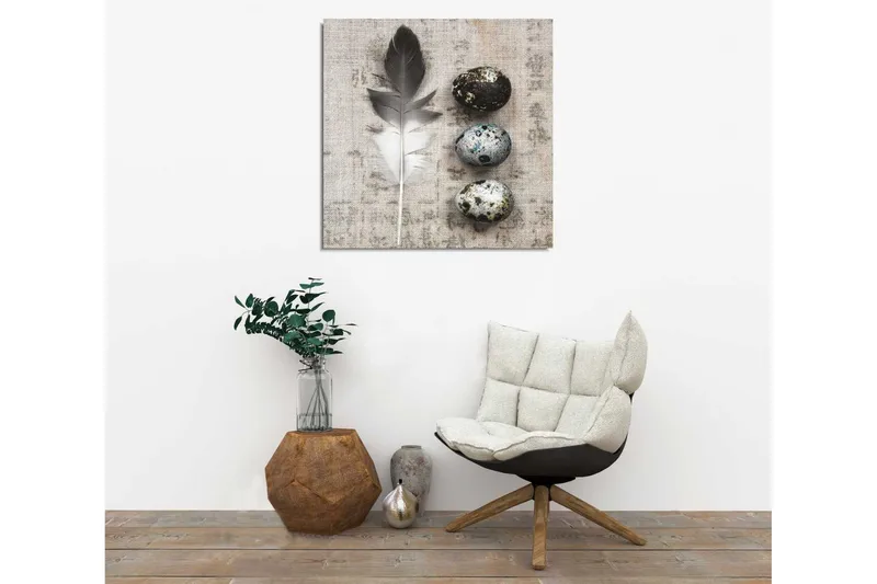 Canvas-taulu 45x45 cm - Höyheniä ja munia teksturoitulla taustalla - Harmaa / Musta / Sininen - Sisustustuotteet - Taulu & taide - Canvas-taulu