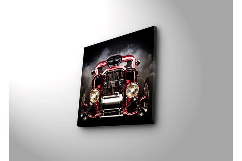 Canvas-taulu 45x45 cm - Hohtava punainen klassikkoauto voimakkaalla muotoilulla - Punainen / Hopea / Musta - Sisustustuotteet - Taulu & taide - Canvas-taulu