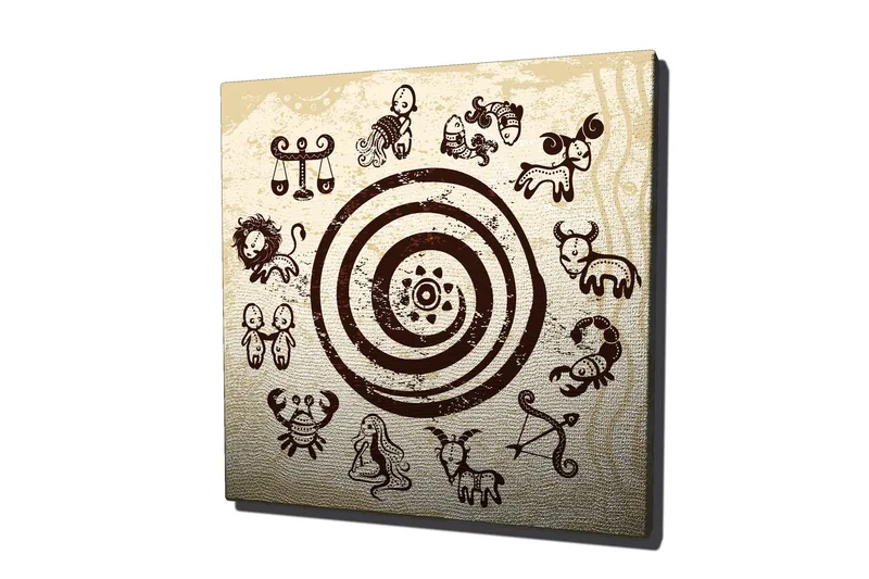 Canvas-taulu 45x45 cm - Horoskooppimerkit pyöreässä sommitelmassa, Tummanruskea / Beige