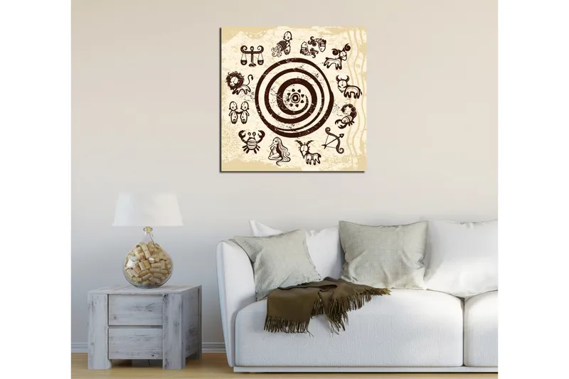 Canvas-taulu 45x45 cm - Horoskooppimerkit pyöreässä sommitelmassa - Tummanruskea / Beige - Sisustustuotteet - Taulu & taide - Canvas-taulu