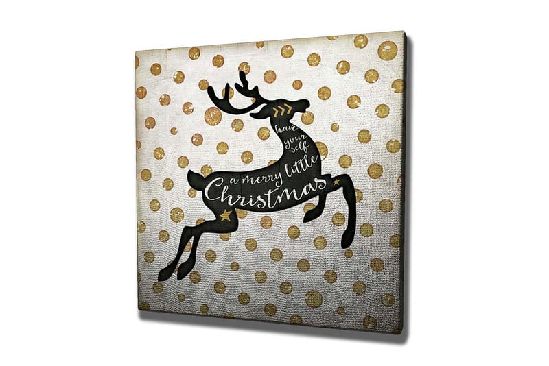 Canvas-taulu 45x45 cm - Hyppäävä poro joulutervehdyksellä, Musta / Kulta / Valkoinen