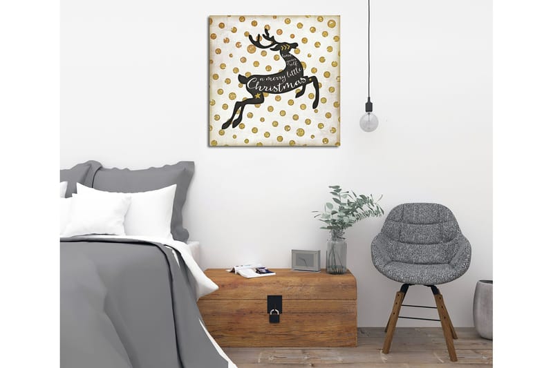 Canvas-taulu 45x45 cm - Hyppäävä poro joulutervehdyksellä - Musta / Kulta / Valkoinen - Sisustustuotteet - Taulu & taide - Canvas-taulu