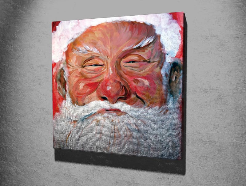 Canvas-taulu 45x45 cm - Iloinen joulupukki valkoisella parralla ja punaisella taustalla - Punainen / Valkoinen / Ihonväri - Sisustustuotteet - Taulu & taide - Canvas-taulu