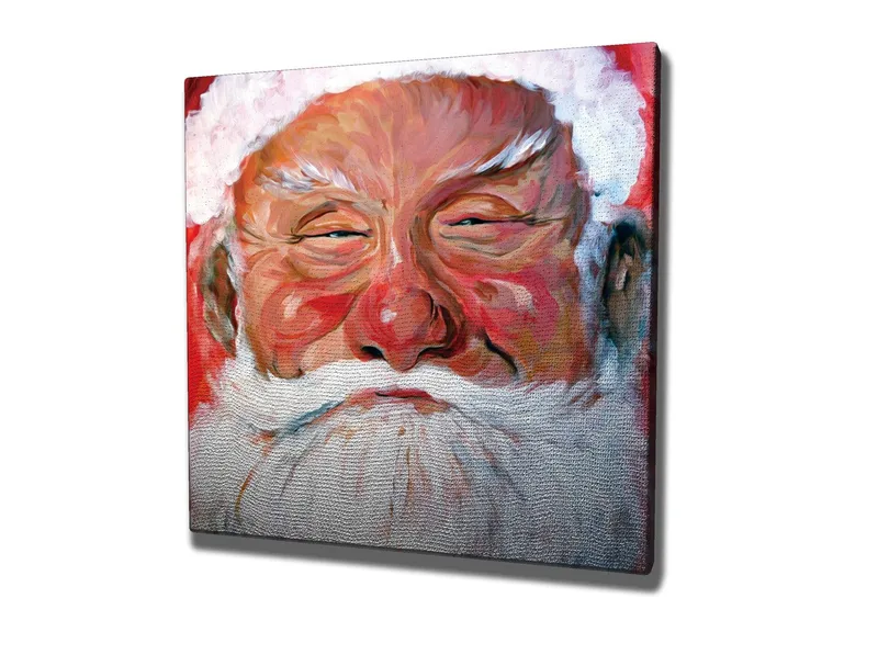 Canvas-taulu 45x45 cm - Iloinen joulupukki valkoisella parralla ja punaisella taustalla - Punainen / Valkoinen / Ihonväri - Sisustustuotteet - Taulu & taide - Canvas-taulu