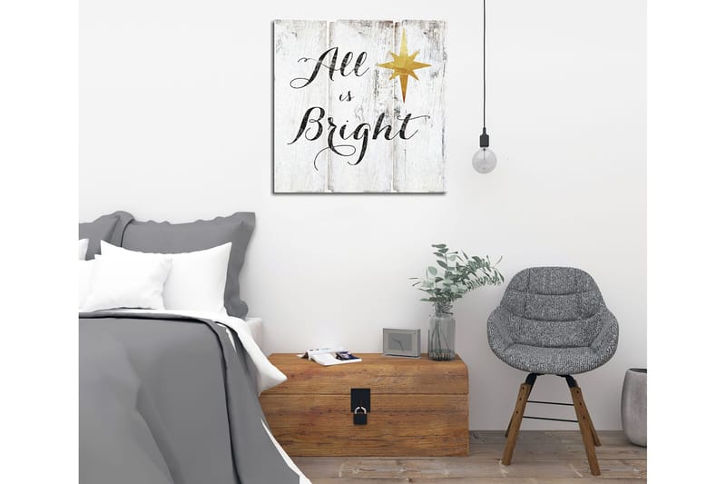 Canvas-taulu 45x45 cm - Inspiroiva teksti tähdellä puupaneelilla, Valkoinen / Musta / Kulta