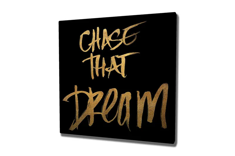 Canvas-taulu 45x45 cm - Inspiroiva teksti viestillä unelmiesi seuraamisesta - Kulta / Musta - Sisustustuotteet - Taulu & taide - Canvas-taulu