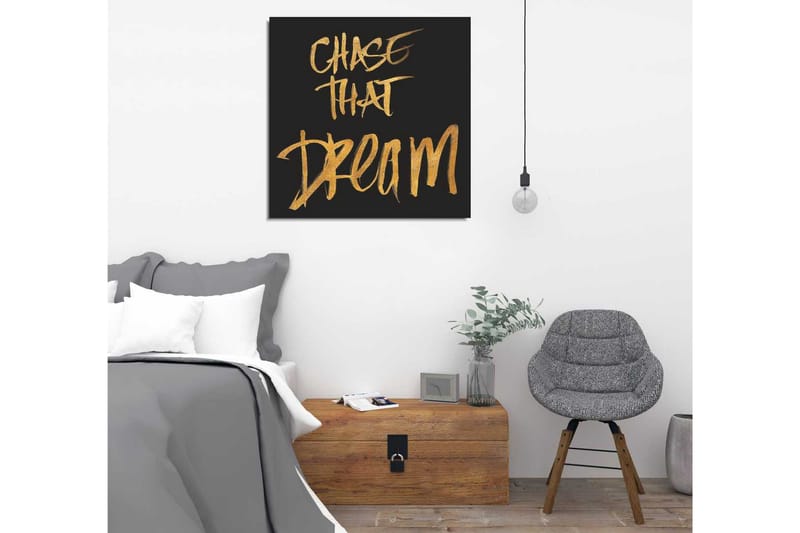 Canvas-taulu 45x45 cm - Inspiroiva teksti viestillä unelmiesi seuraamisesta - Kulta / Musta - Sisustustuotteet - Taulu & taide - Canvas-taulu