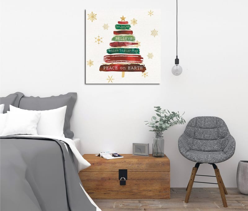 Canvas-taulu 45x45 cm - Joulukuusi tekstillä ja koristeilla, Vihreä / Punainen / Ruskea