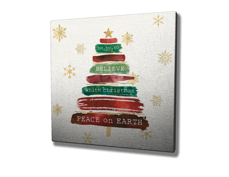 Canvas-taulu 45x45 cm - Joulukuusi tekstillä ja koristeilla - Vihreä / Punainen / Ruskea - Sisustustuotteet - Taulu & taide - Canvas-taulu