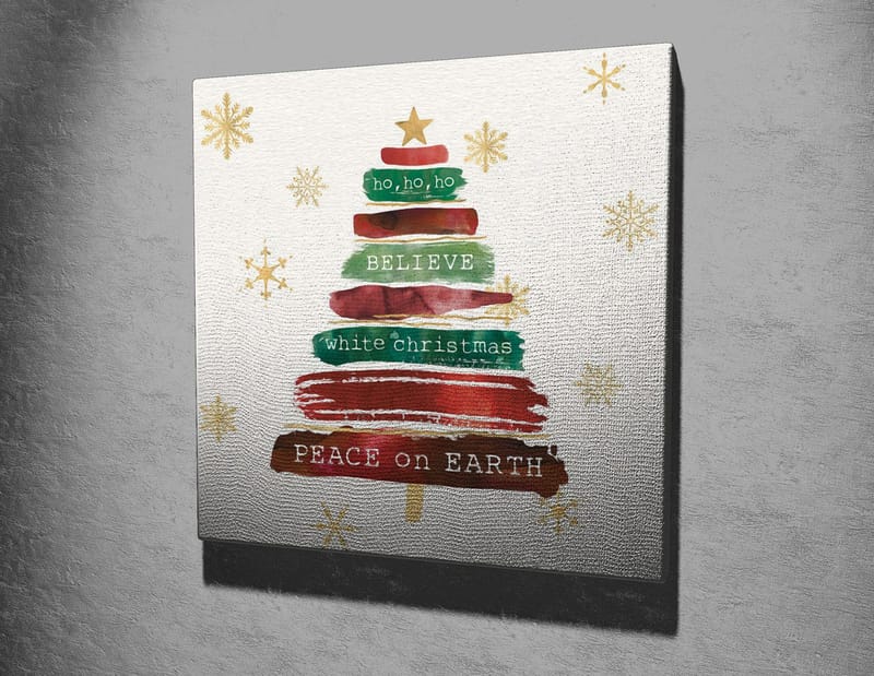 Canvas-taulu 45x45 cm - Joulukuusi tekstillä ja koristeilla - Vihreä / Punainen / Ruskea - Sisustustuotteet - Taulu & taide - Canvas-taulu
