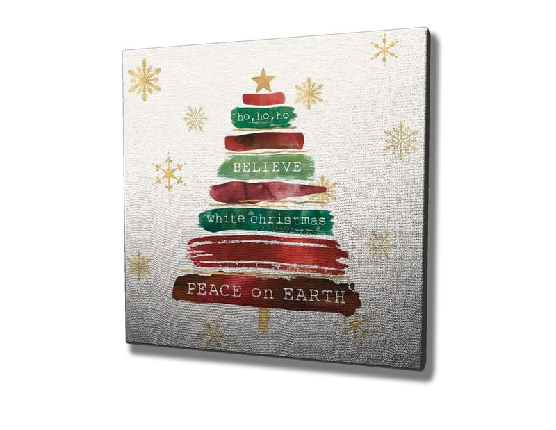 Canvas-taulu 45x45 cm - Joulukuusi tekstillä ja koristeilla - Vihreä / Punainen / Ruskea - Sisustustuotteet - Taulu & taide - Canvas-taulu