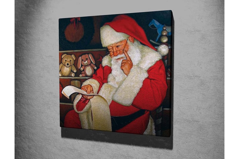 Canvas-taulu 45x45 cm - Joulupukki lukee lelulistaa viihtyisässä ympäristössä - Punainen / Valkoinen / Ruskea - Sisustustuotteet - Taulu & taide - Canvas-taulu