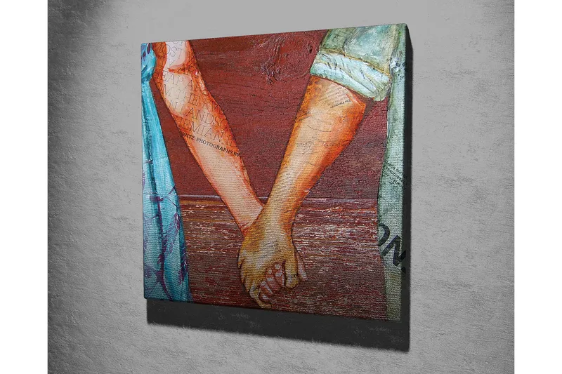 Canvas-taulu 45x45 cm - Kädet pitävät toisiaan rakastavasti - Punainen / Beige / Sininen - Sisustustuotteet - Taulu & taide - Canvas-taulu