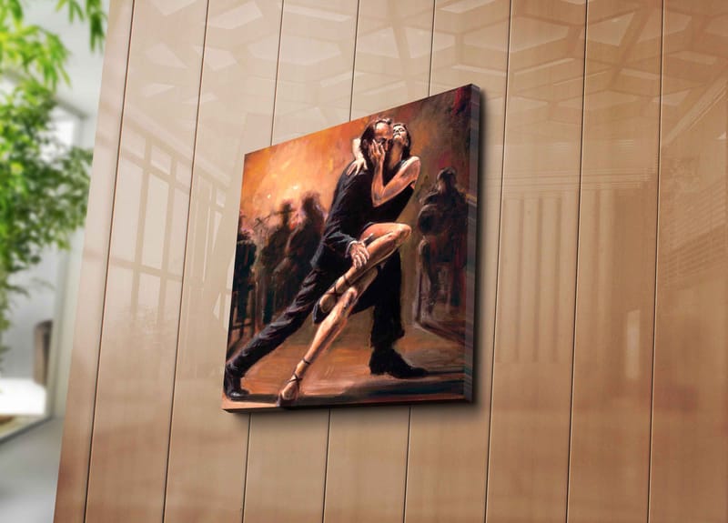 Canvas-taulu 45x45 cm - Kahden tanssijan intohimoinen tango - Tummanpunainen / Musta / Beige - Sisustustuotteet - Taulu & taide - Canvas-taulu