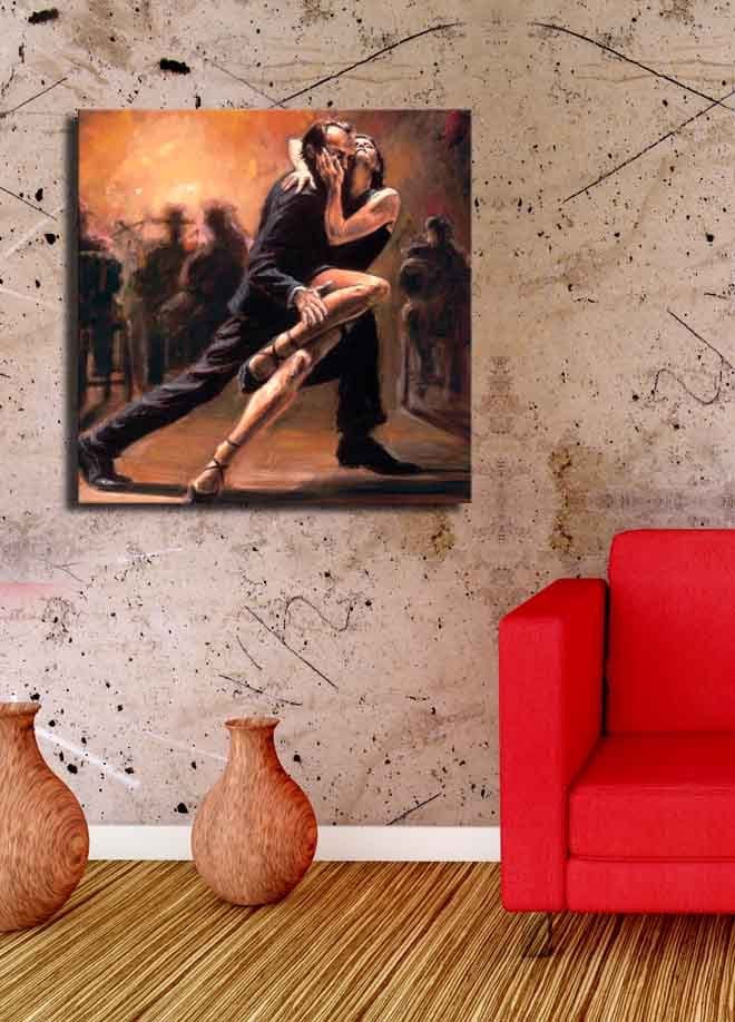 Canvas-taulu 45x45 cm - Kahden tanssijan intohimoinen tango - Tummanpunainen / Musta / Beige - Sisustustuotteet - Taulu & taide - Canvas-taulu