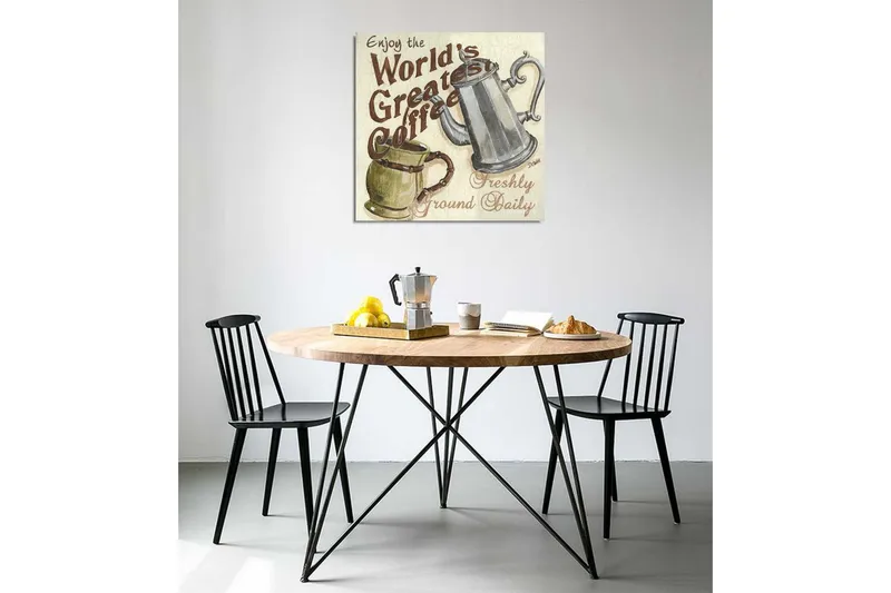 Canvas-taulu 45x45 cm - Kahvivempaimet vanhanaikaisella kahvipannulla ja mukilla - Harmaa / Vihreä / Ruskea - Sisustustuotteet - Taulu & taide - Canvas-taulu