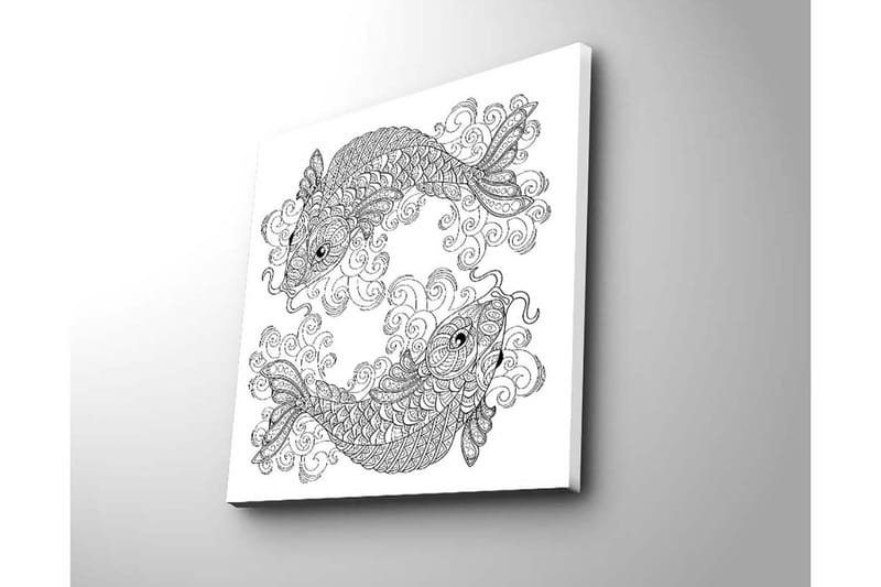Canvas-taulu 45x45 cm - Kaksi tyyliteltyä kalaa dynaamisessa sommitelmassa - Musta / Valkoinen - Sisustustuotteet - Taulu & taide - Canvas-taulu