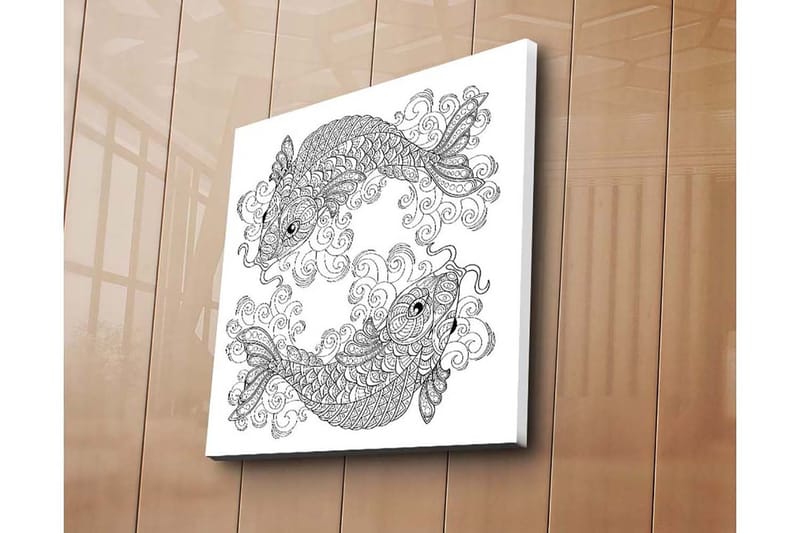 Canvas-taulu 45x45 cm - Kaksi tyyliteltyä kalaa dynaamisessa sommitelmassa - Musta / Valkoinen - Sisustustuotteet - Taulu & taide - Canvas-taulu