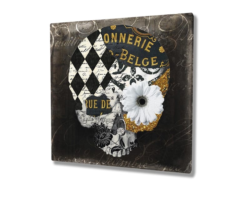 Canvas-taulu 45x45 cm - Kallo kukilla ja geometrisilla kuvioilla - Musta / Valkoinen / Keltainen - Sisustustuotteet - Taulu & taide - Canvas-taulu