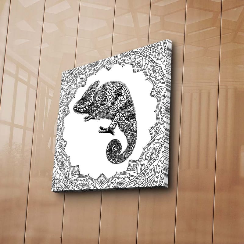 Canvas-taulu 45x45 cm - Kameleontti yksityiskohtaisessa mustavalkoisessa tyylissä - Musta / Valkoinen - Sisustustuotteet - Taulu & taide - Canvas-taulu