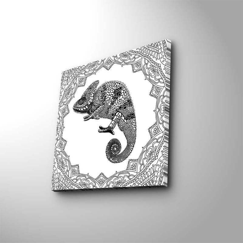 Canvas-taulu 45x45 cm - Kameleontti yksityiskohtaisessa mustavalkoisessa tyylissä, Musta / Valkoinen